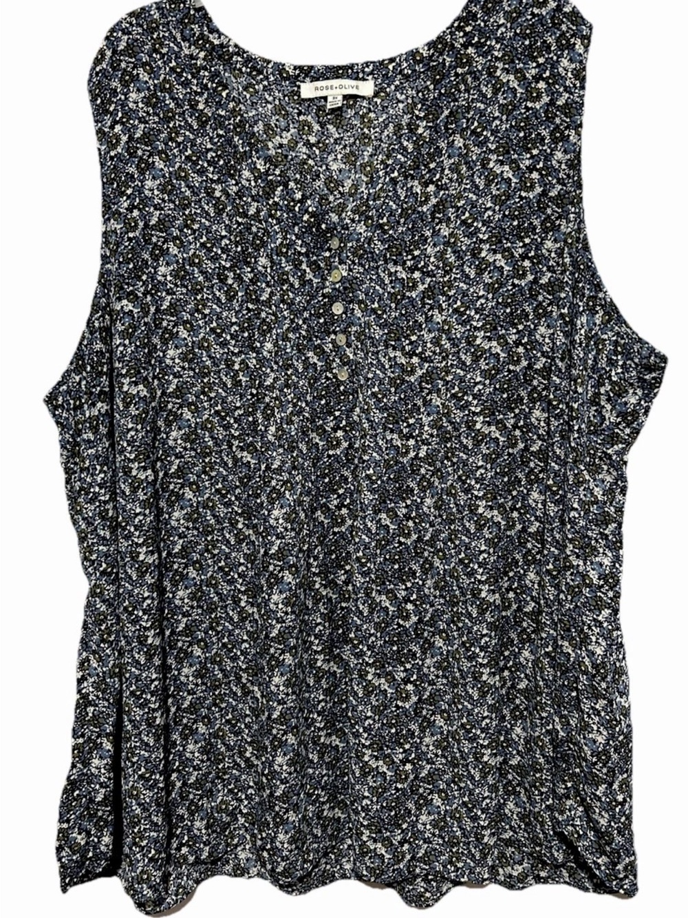 Rose + Olive Top 3X Silky Blue Floral Cottagecore Sleeveless Plus Size Shirt 3XL
